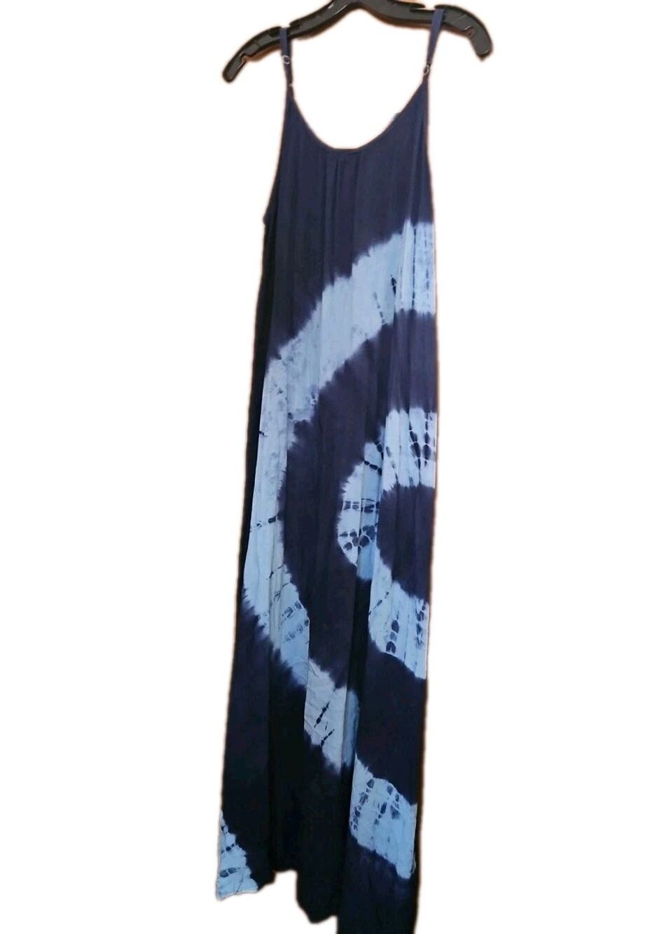 Riviera Sun Dress Sz Large Indigo Tie Dye Beach Resort Length: 54”